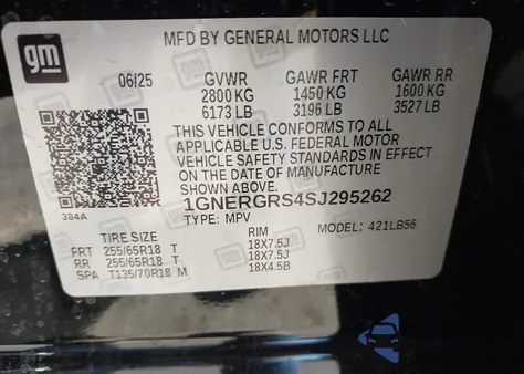 2025 Chevrolet Traverse Fwd Lt from USA, damaged, VIN 1GNERGRS4SJ295262